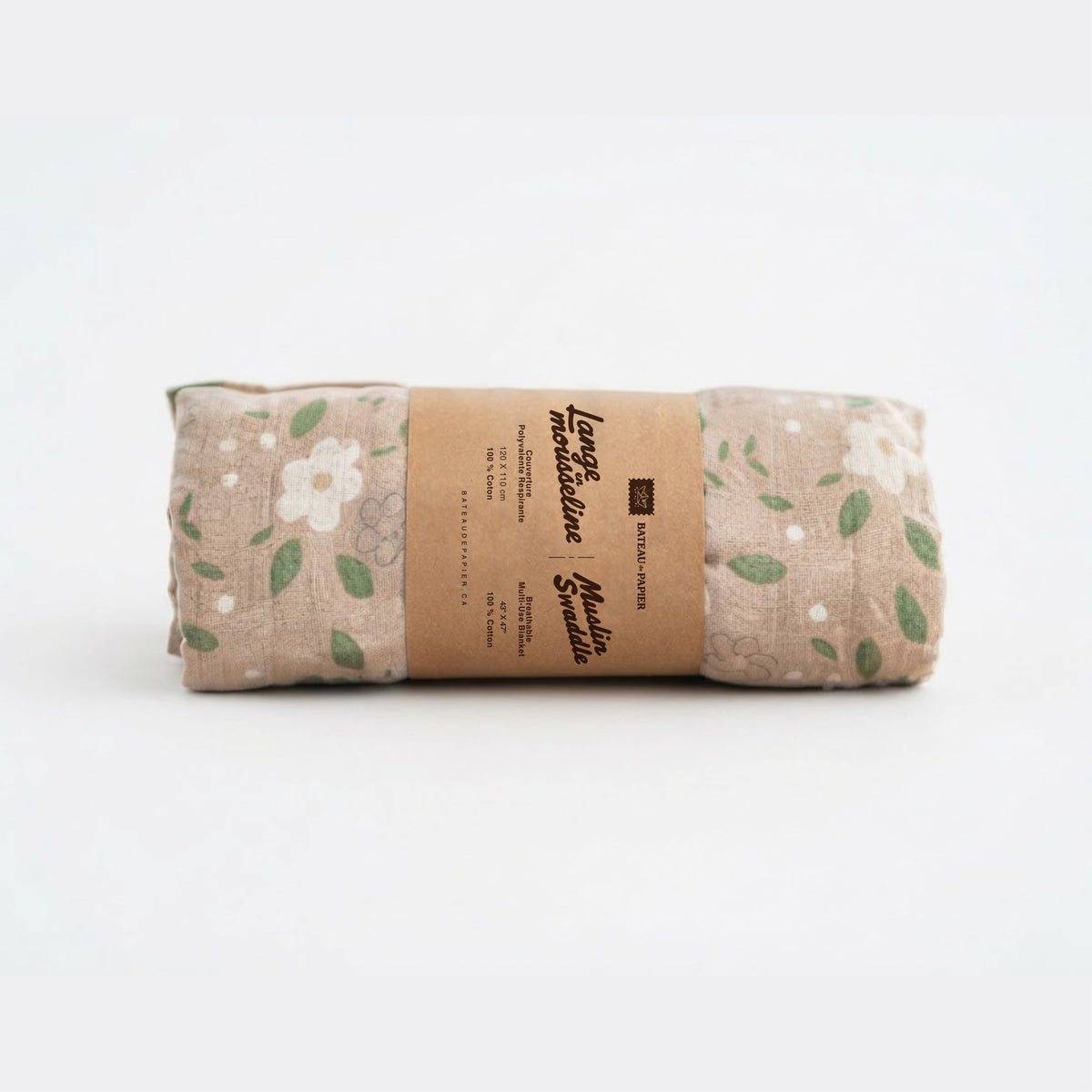 Lange en mousseline – Motif floral et feuillage vert