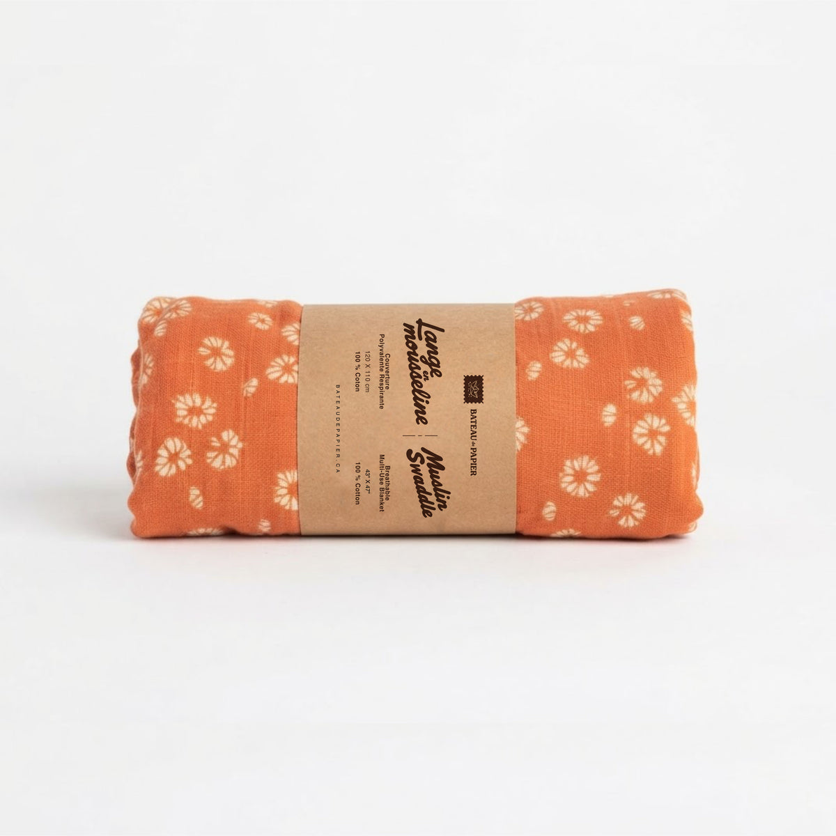 Lange en mousseline – Motif petites fleurs terracotta