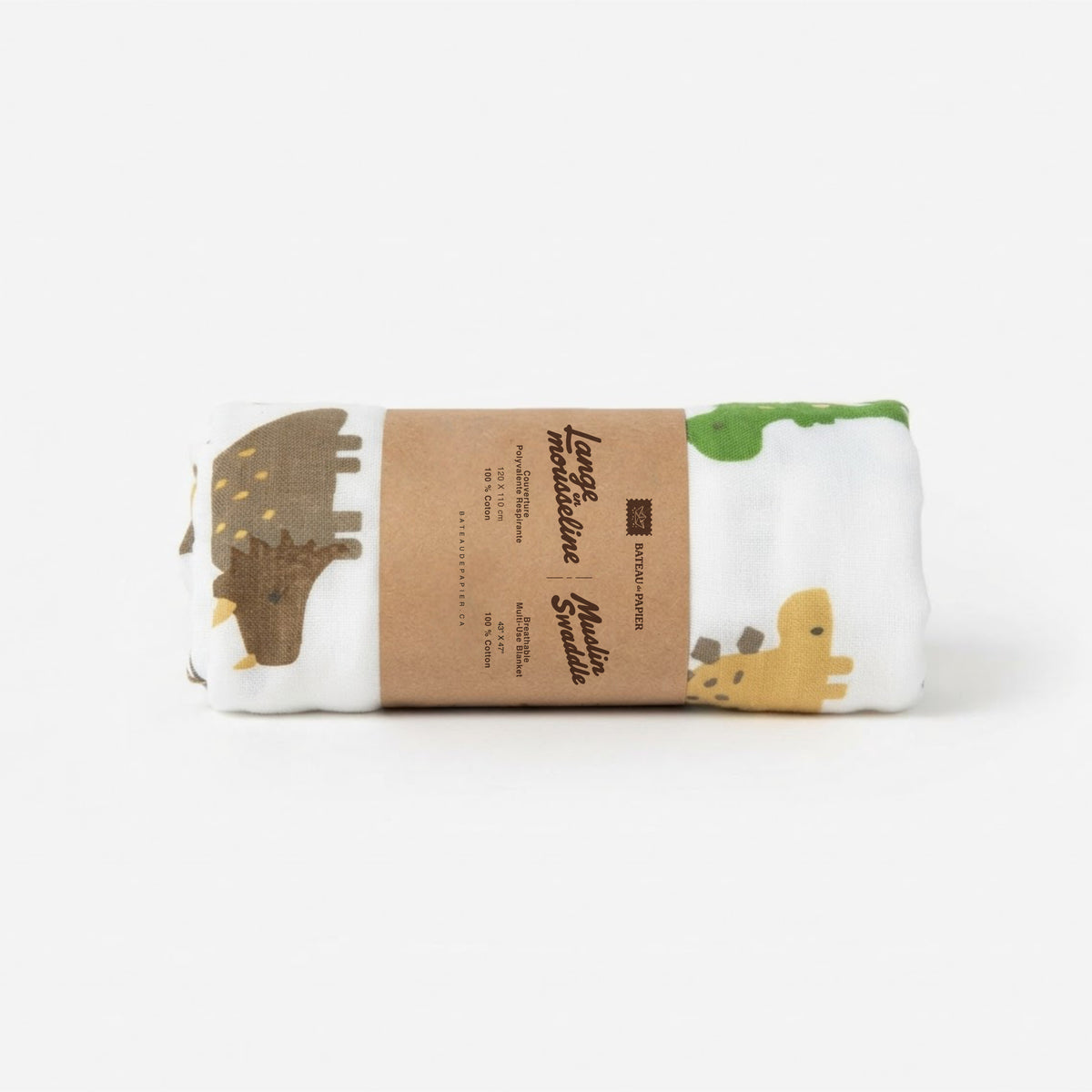 Lange en mousseline – Motif dinosaures sur fond crème
