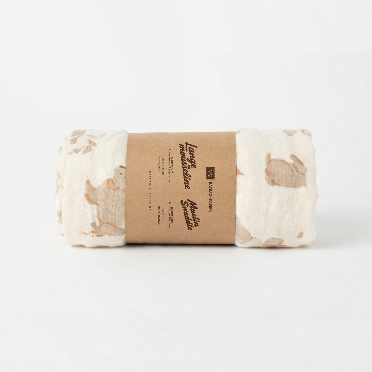 Lange en mousseline – Motif lapins et feuillage doux